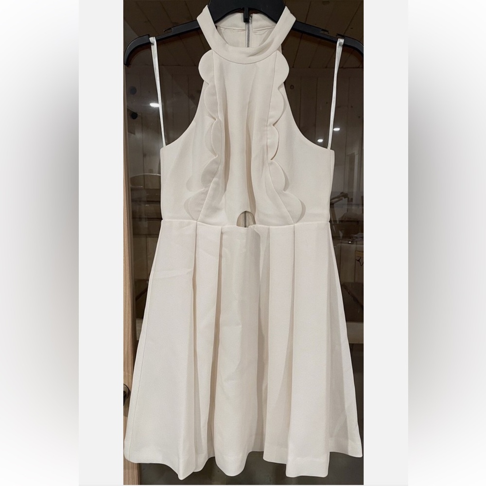 BCBGeneration Cream Scallop-Edge Mini Dress